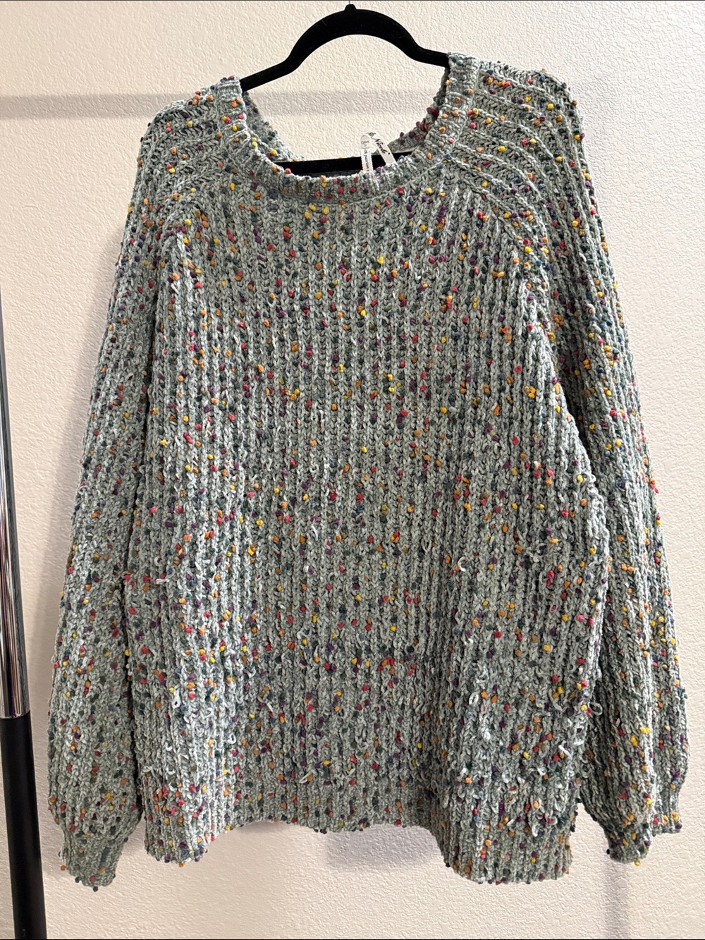 Leo & Nicole Light Green Speckled Knit Sweater - Casual Crewneck
